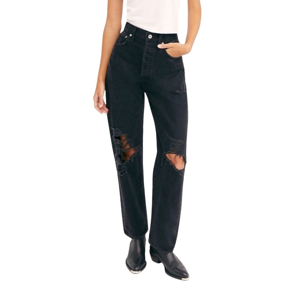 Agolde 90s Jeans Size 27 (Fits 30x28) Black Mid Rise Loose Fit Distressed Grunge